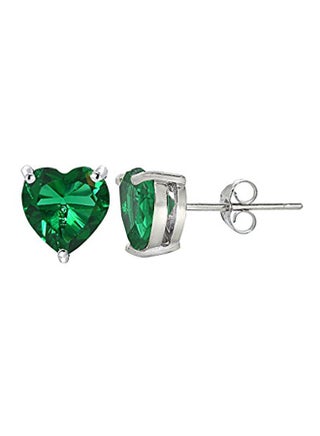 Sterling Silver Created Emerald 6mm Heart Stud Earrings - v1551346964/N21536888A_1