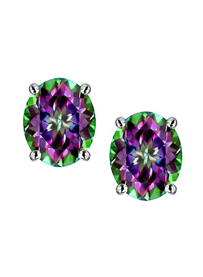 Star K Sterling Silver Mystic Rainbow Quartz Stud Earrings - Image 1