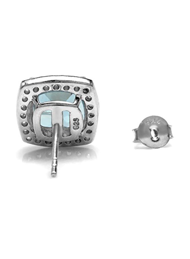 Silvershake White Gold Plated Sterling Silver Halo Stud Earrings - Image 2