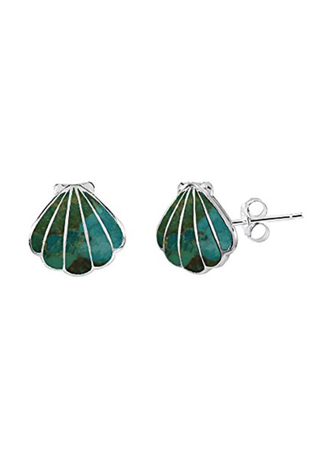 GemStar USA Sterling Silver Simulated Turquoise Seashell Stud Earrings - Image 1