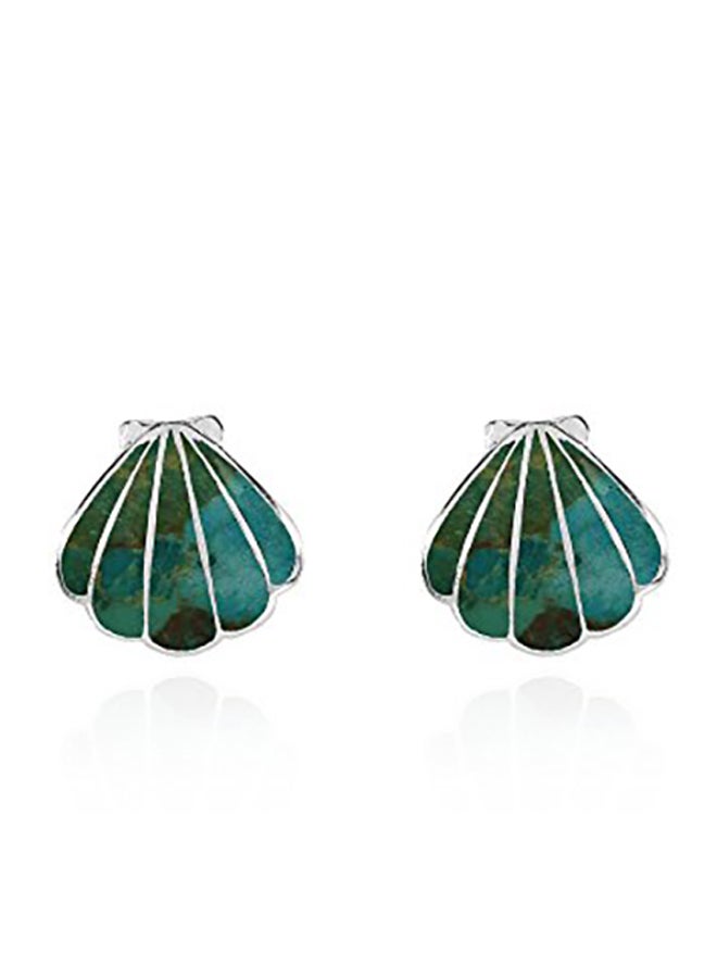 GemStar USA Sterling Silver Simulated Turquoise Seashell Stud Earrings - Image 2