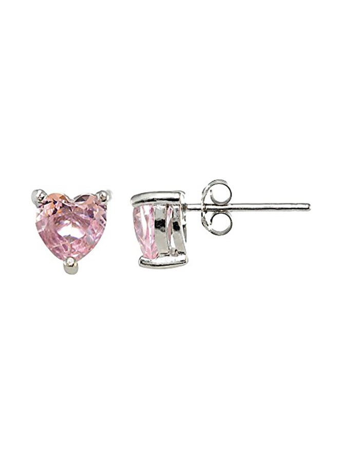 Ice Gems - Sterling Silver Simulated Tourmaline Heart Stud Earrings - Image 1