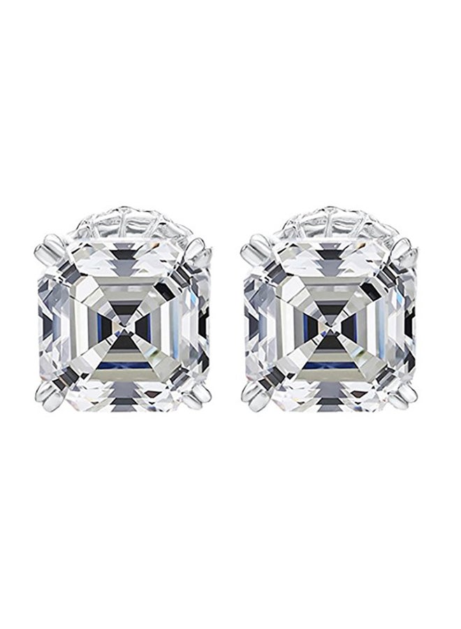 Nana Sterling Silver Asscher Cut Swarovski Zirconia Stud Earrings - Image 1