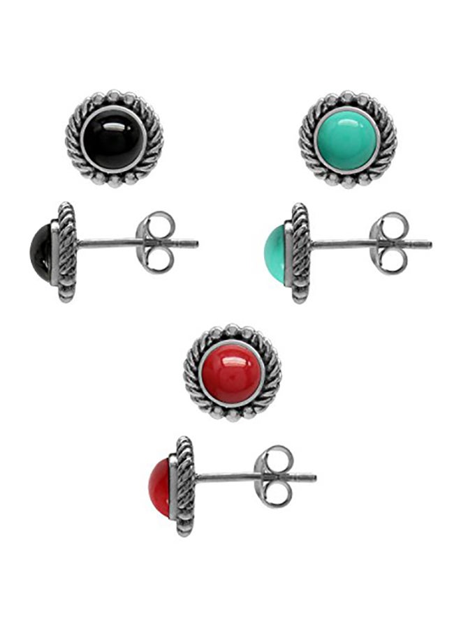 Silvershake - Pair Of 3 Sterling Silver Stud Earrings Set - Image 1
