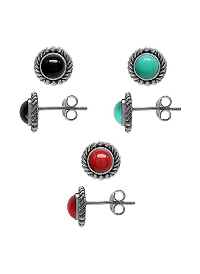 Silvershake - Pair Of 3 Sterling Silver Stud Earrings Set - Image 1