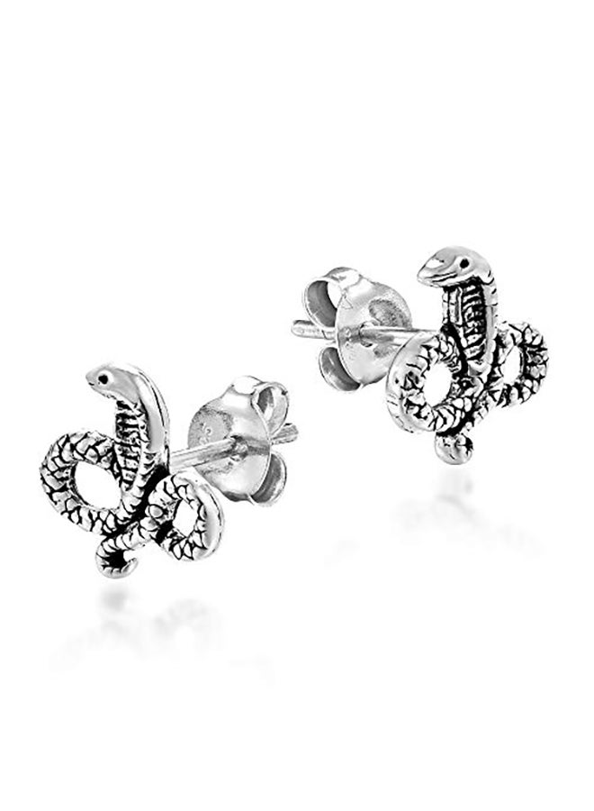 AeraVida 925 Sterling Silver Feisty Mini King Cobra Snake Stud Earrings  - Image 2