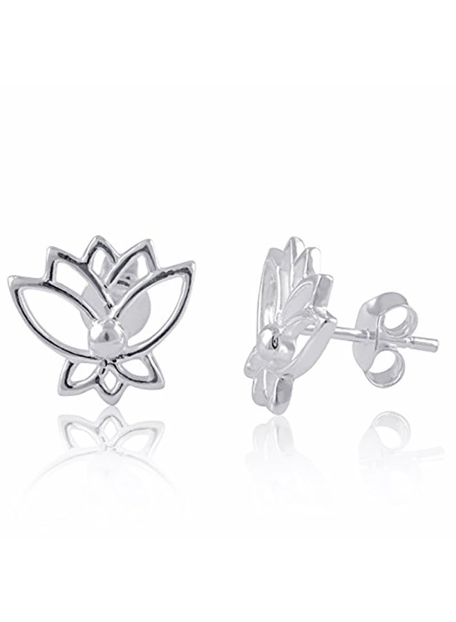 SilverCloseOut Sterling Silver Lotus Flower Stud Earrings - Image 2