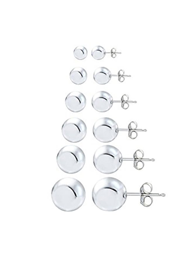 6-Pair Sterling Silver Polished Ball Bead Stud Earrings