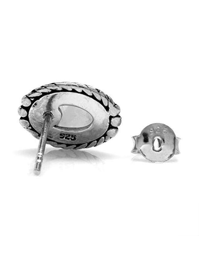Silvershake - 925 Sterling Silver Moonstone Rope Stud Earrings - Image 1