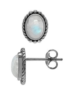 925 Sterling Silver Moonstone Rope Stud Earrings