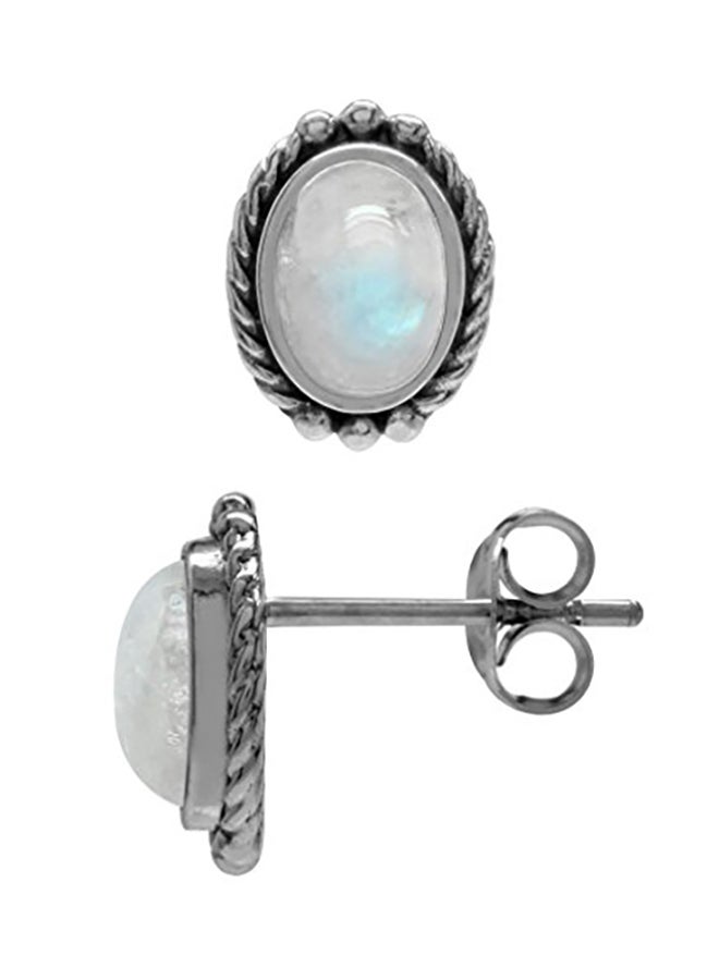 Silvershake - 925 Sterling Silver Moonstone Rope Stud Earrings - Image 1