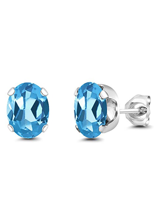 GEM STONE KING 925 Sterling Silver 2.60 Carat Oval Swiss Topaz Birthstone Stud Earrings - Image 1