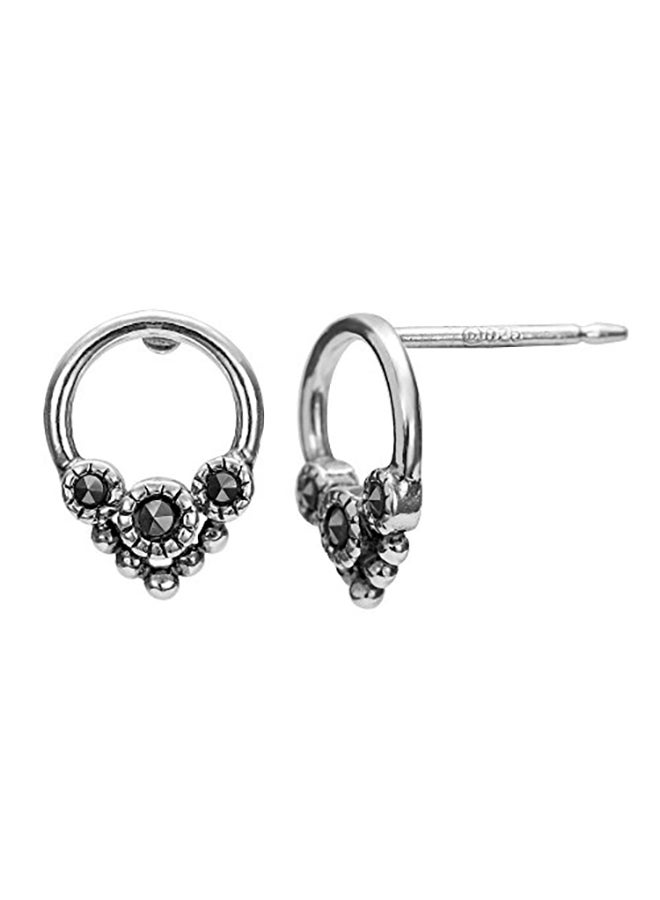 Boma Sterling Silver Jewelry Marcasite Circle Bead Stud Earrings - Image 2