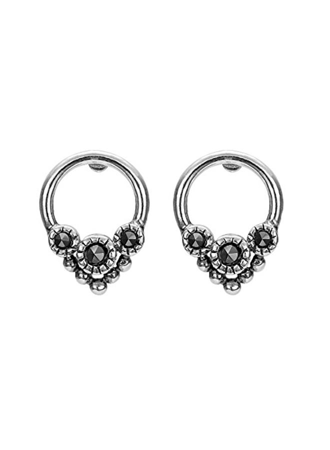 Boma Sterling Silver Jewelry Marcasite Circle Bead Stud Earrings - Image 1