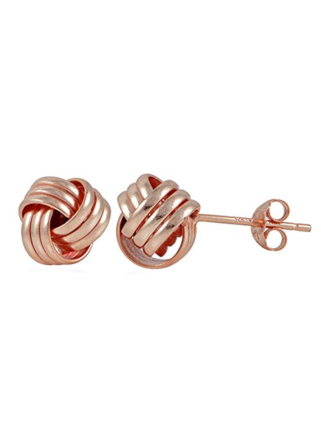 Hoops & Loops - Sterling Silver Rose Gold Flash Polished Love Knot Stud Earrings - Image 1