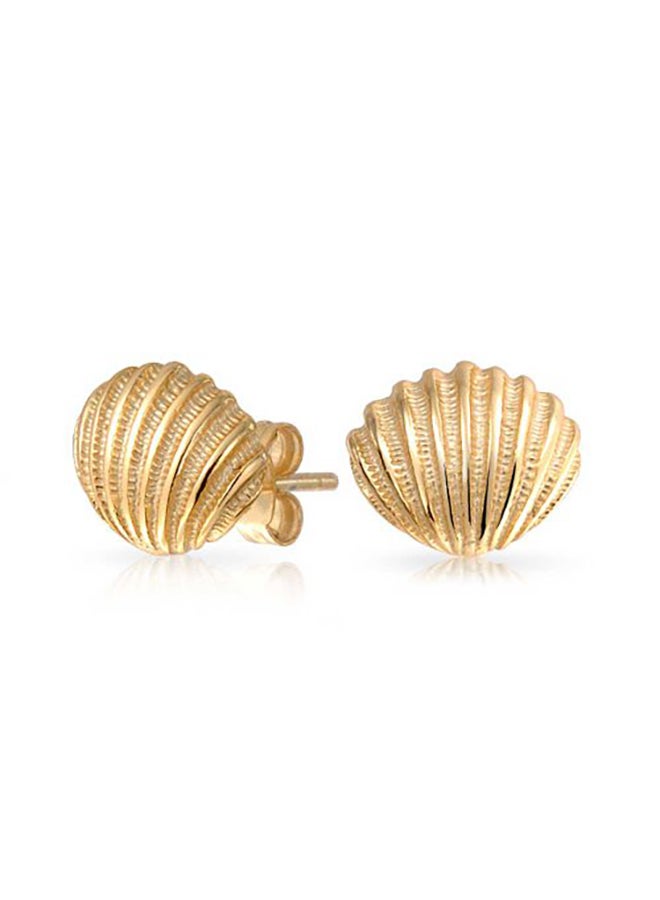 Silver Sterling Gold Plated Nautical Seashell Stud Earrings