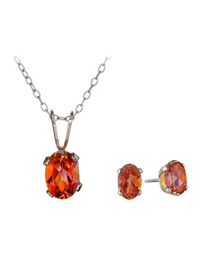 جم ستون كينج أقراط وقلادة من الفضة الإسترليني عيار 925 مرصعة بحجر التوباز أزوتيك إكستاسي بتصميم بيضاوي بوزن 2.10 قيراط - Image 1