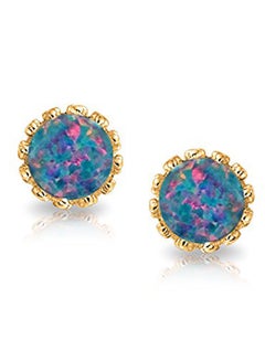 BLING JEWELRY 925 Sterling Silver 14K Gold Plated October Birthstone Opal Crown Stud Earrings  - Image 3