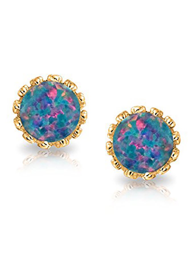 BLING JEWELRY - 925 Sterling Silver 14K Gold Plated October Birthstone Opal Crown Stud Earrings - Image 1