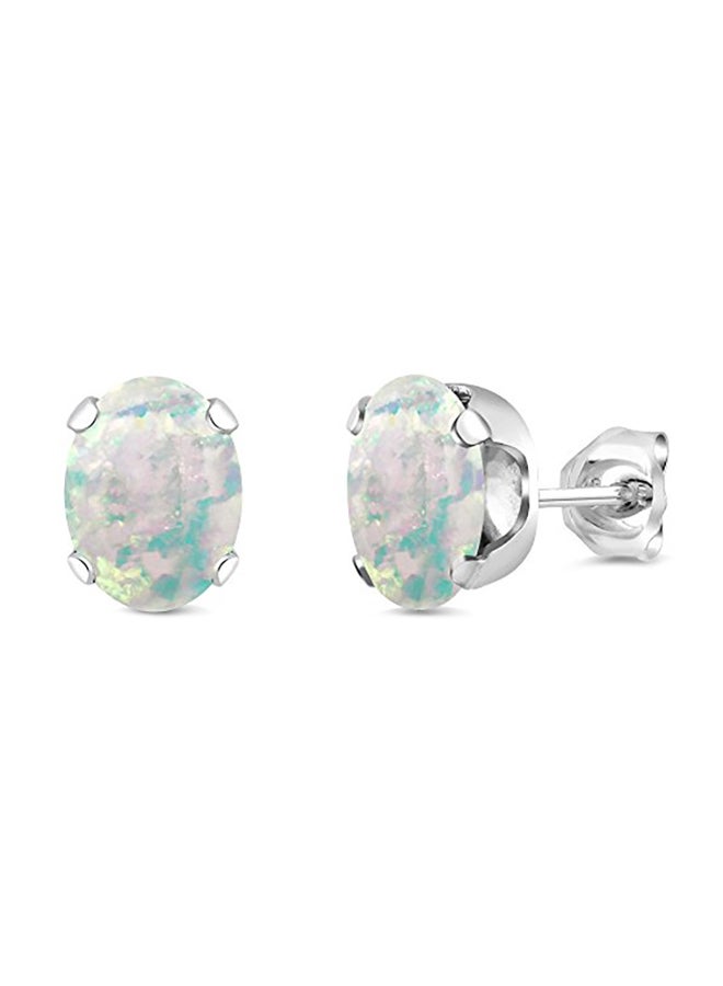 GEM STONE KING 925 Sterling Silver 2.10 Carat Oval Cabochon Simulated Opal Stud Earrings - Image 1