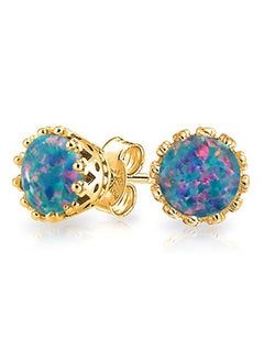 BLING JEWELRY 925 Sterling Silver 14K Gold Plated October Birthstone Opal Crown Stud Earrings  - Image 2