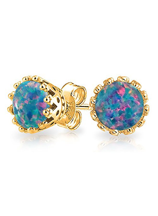 BLING JEWELRY - 925 Sterling Silver 14K Gold Plated October Birthstone Opal Crown Stud Earrings - Image 1