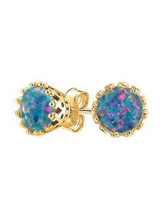 925 Sterling Silver 14K Gold Plated October Birthstone Opal Crown Stud Earrings