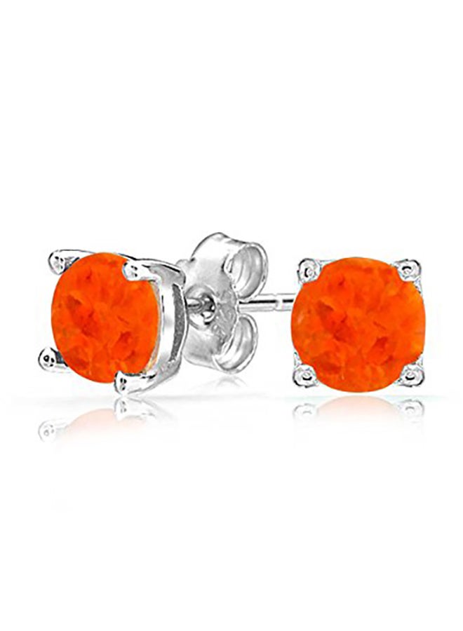 BLING JEWELRY - 925 Sterling Silver Mexican Fire Opal  Solitaire Stud Earrings - Image 1