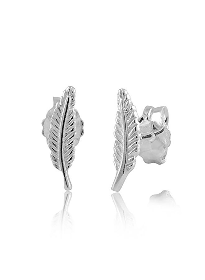 SilverCloseOut Sterling Silver Feather Stud Earrings 10Mm - Image 2