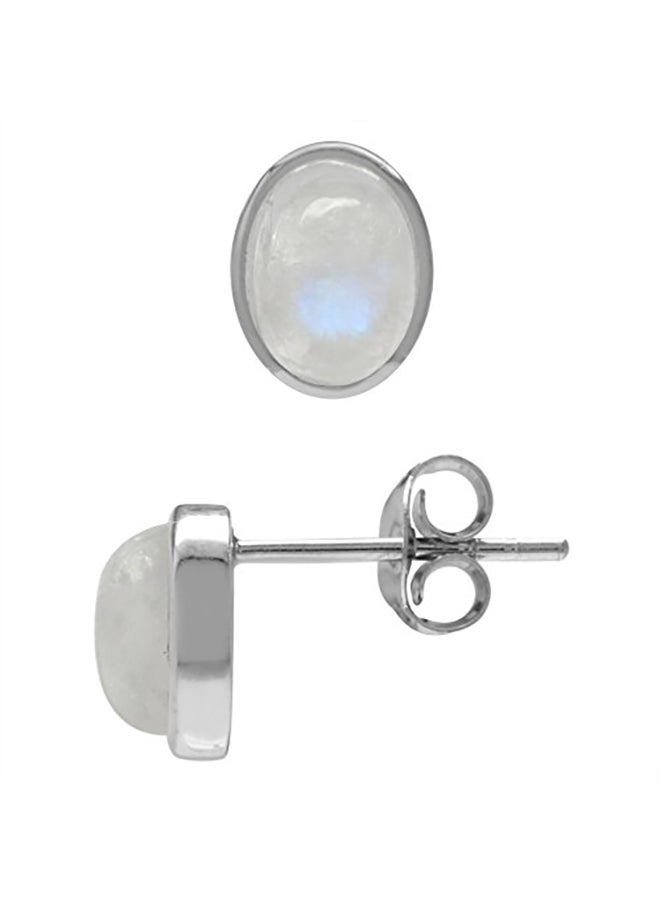 Sterling Silver Oval Shape Natural Moonstone Stud Earrings - v1551347353/N21537990A_1