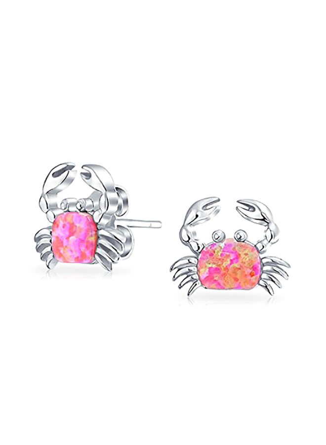 BLING JEWELRY - 925 Sterling Silver Nautical Sand Crab Beach Opal Stud Earrings - Image 1
