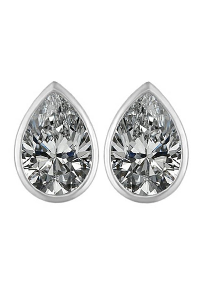 Star K Sterling Silver Pear Shape   Topaz Earrings Studs - Image 1