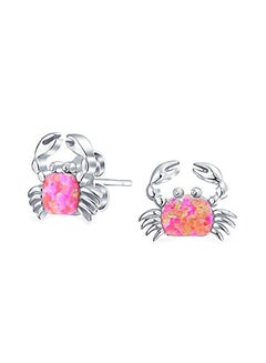 925 Sterling Silver Nautical Sand Crab Beach Opal Stud Earrings