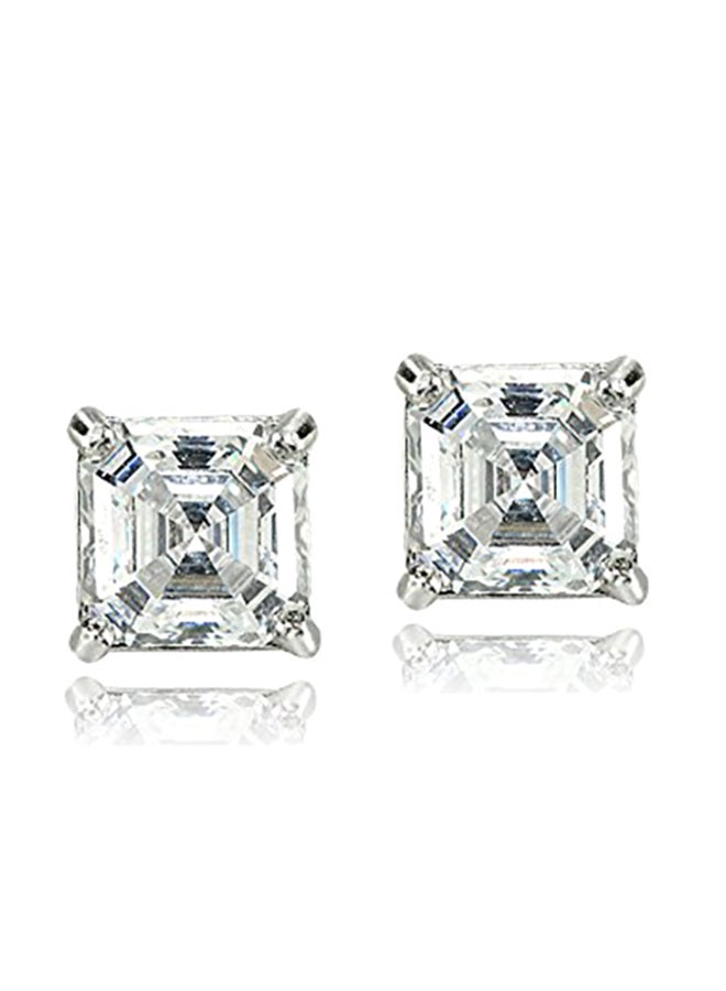 Sterling Silver Asscher-Cut Swarovski Stud Earrings - v1551347421/N21538139A_2