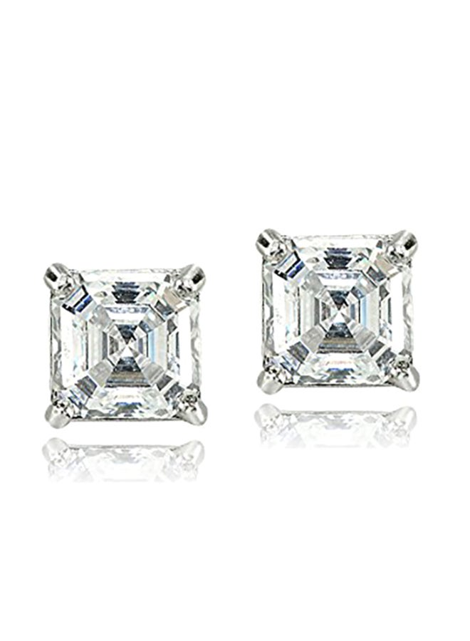 GemStar USA Sterling Silver Asscher-Cut Swarovski Stud Earrings  - Image 2