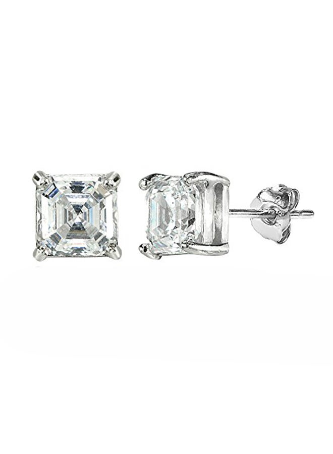 Sterling Silver Asscher-Cut Swarovski Stud Earrings - v1551347425/N21538139A_1