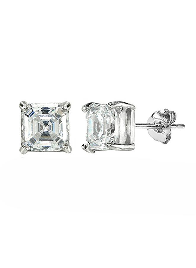 GemStar USA Sterling Silver Asscher-Cut Swarovski Stud Earrings  - Image 1