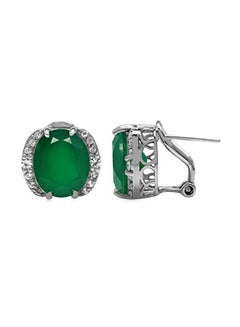 7.96ct. 12x10MM Natural Oval Shape Emerald Agate 925 Sterling Omega Clip Post Earrings - v1551347459/N21538287A_1