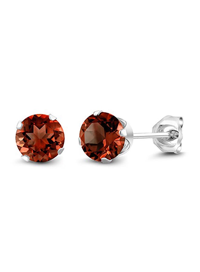 GEM STONE KING - 2.00 Ct Round Red Garnet Gemstone Birthstone Women's 925 Sterling Silver Stud Earrings 6MM - Image 1