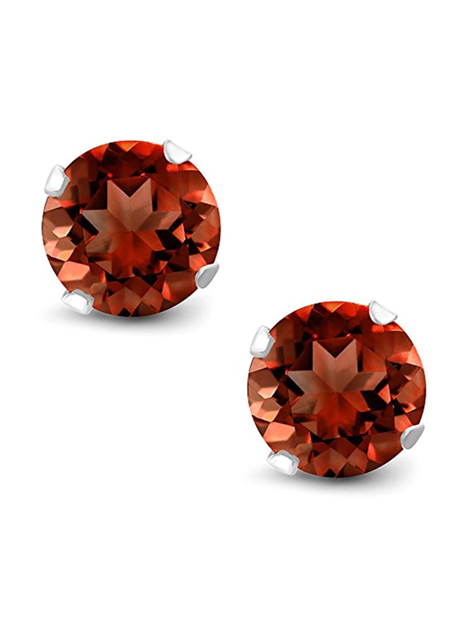 GEM STONE KING - 2.00 Ct Round Red Garnet Gemstone Birthstone Women's 925 Sterling Silver Stud Earrings 6MM - Image 1