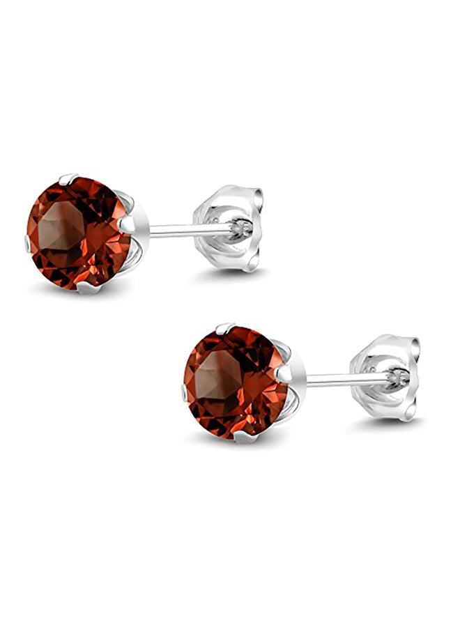 GEM STONE KING - 2.00 Ct Round Red Garnet Gemstone Birthstone Women's 925 Sterling Silver Stud Earrings 6MM - Image 1