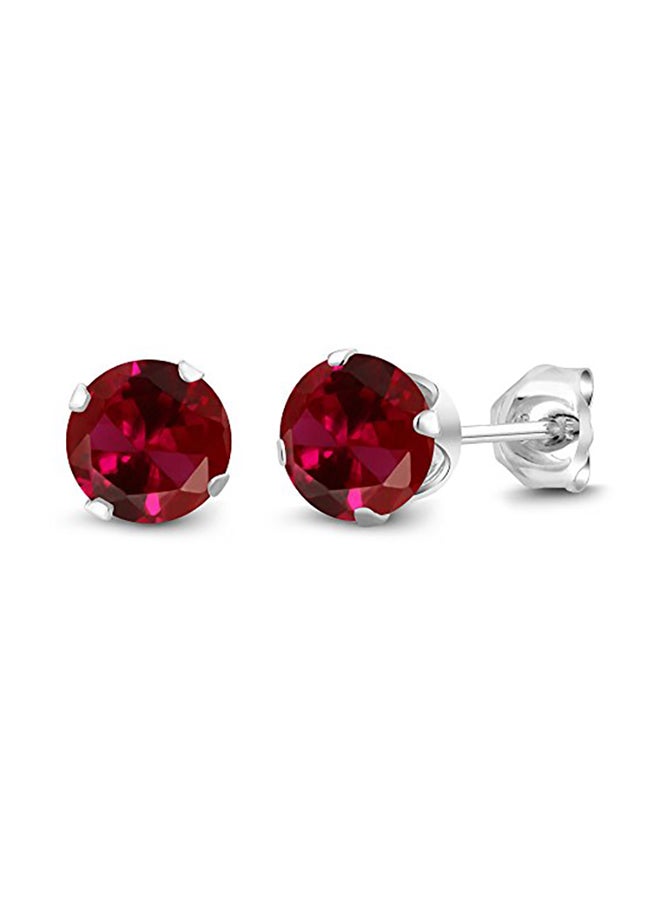 Created Ruby 925 Sterling Stud Earrings (2.00 cttw, 6MM Round Cut)
