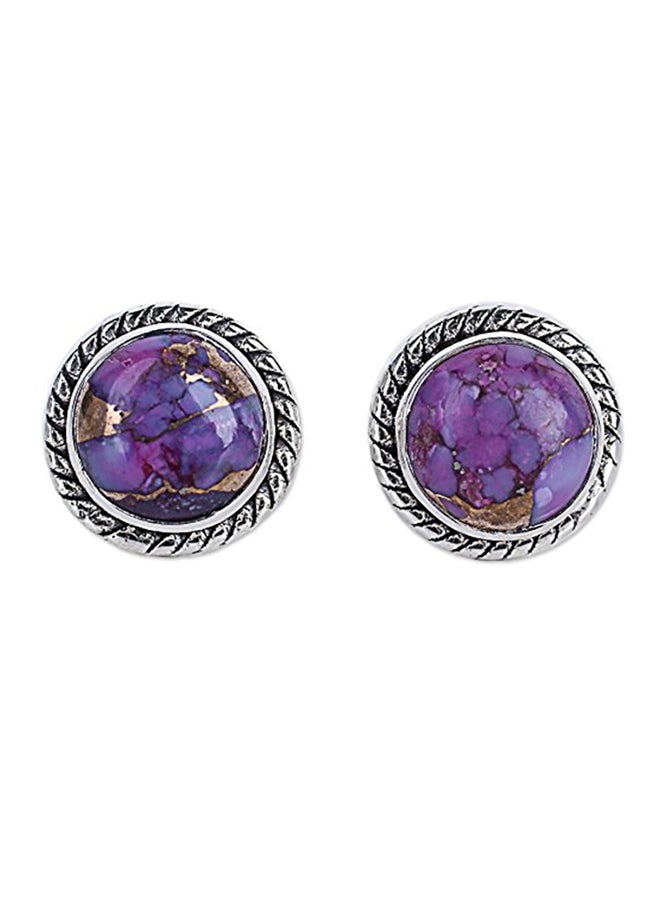 نوفيكا أقراط دائرية من الفضة الإسترليني عيار 925 مرصعة بحجر الفيروز المعاد تشكيله ومرصعة بأحجار بلون أرجواني لامع - Image 1