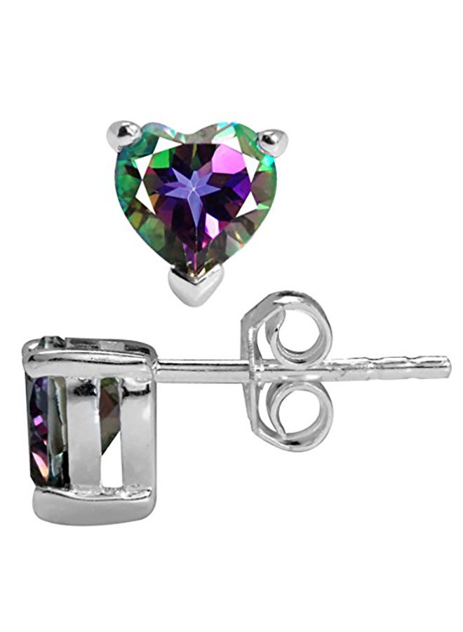 Silvershake - 925 Sterling Heart Shape Mystic Fire Topaz Stud Earrings - Image 1