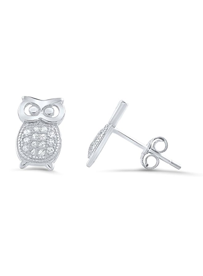 SilverCloseOut Sterling Silver Cubic Zirconia Owl Stud Earrings - Image 2