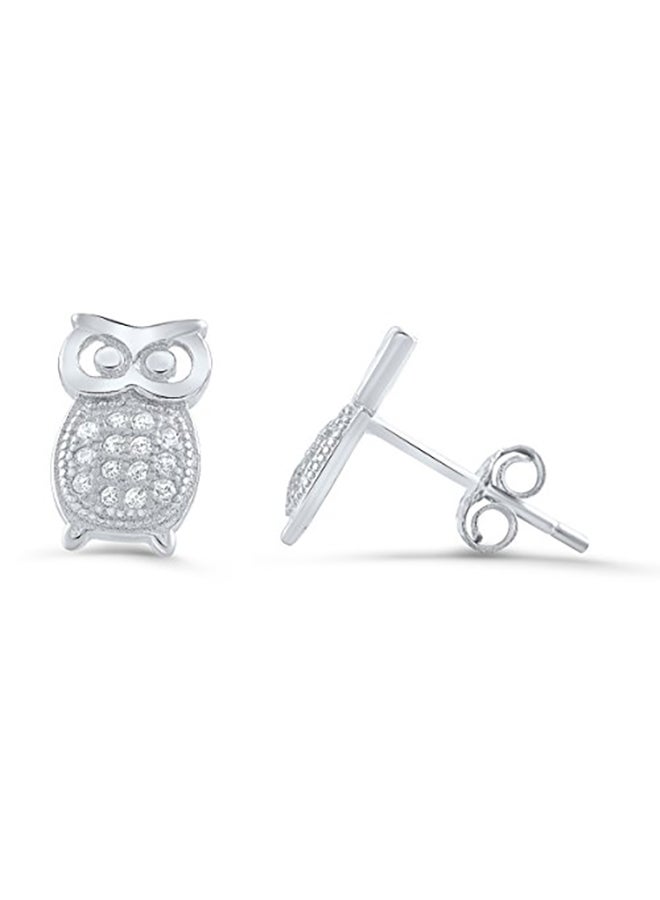 SilverCloseOut Sterling Silver Cubic Zirconia Owl Stud Earrings - Image 1