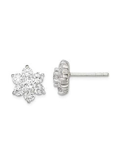 Sonia Jewels 925 Sterling Silver Flower With Cubic Zirconia CZ Studs Earrings  - Image 3