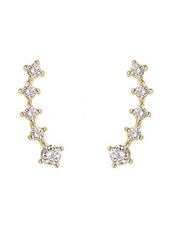 14K Gold Plated Sterling Post Climber Arrow Ear Crawler Pearl Earrings Set
