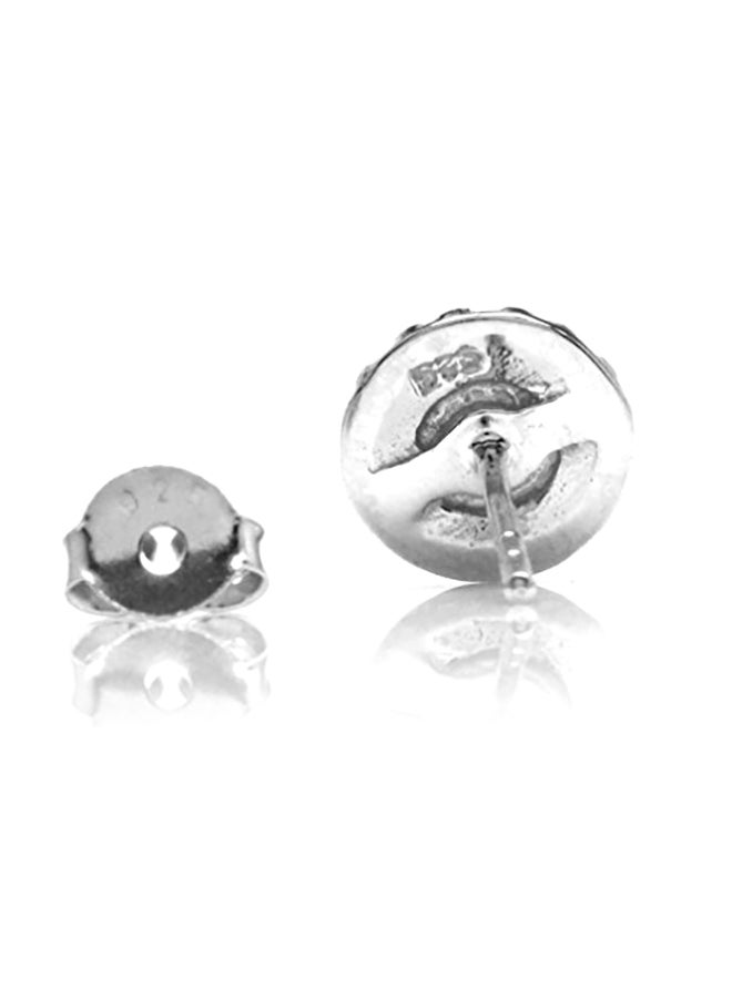 Silvershake - White Gold Plated Sterling Silver Moonstone Stud Earrings - Image 1