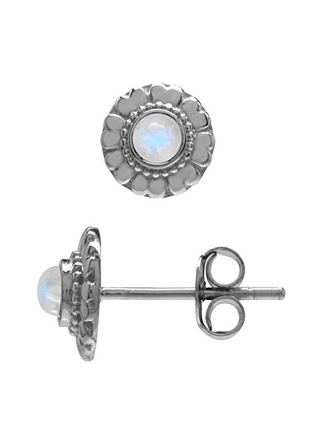 Silvershake - White Gold Plated Sterling Silver Moonstone Stud Earrings - Image 1